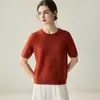 Nuevo Suéter de Punto Fino para Mujer Otoño/Invierno 2026, Manga Corta de Seda y Cachemira, Cuello Redondo, Color Sólido, para el Trabajo