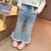 Pantalones vaqueros para niña para primavera y otoño, Pantalones acampanados infantiles elegantes con ribete de encaje, Adelgazantes y alargan las piernas, Adecuados para uso en exteriores, Pantalones para bebé niña