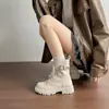 Botas Martin de Cuero Suave para Mujer, Botas de Media Caña 2026 Nuevo Otoño/Invierno Blancas con Felpa Interior, Tacón Grueso, Suela Gruesa, Botas Cortas, Botas para Motociclista