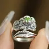 Anel Vintage Estilo Étnico Desgastado Cor Nacional Flor de Peônia para Mulheres, Anel Larga Versão Moda Única Estilo Antigo para Mulheres