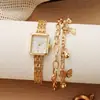 Relógio Quadrado Pequeno Retro Francês Jusmi para Mulheres, Conjunto de Relógio+Pulseira, Atacado Relógio de Quartzo Transfronteiriço