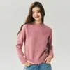 Otoño/Invierno Nuevo 75% Cachemira 25% Seda Bouclé Cuello Redondo Manga Larga Casual Holgado Adelgazante Suéter Jersey Tejido
