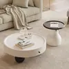 Juego de Mesa de Café Redonda Color Crema con Diseño Minimalista Creativo Lacado Estilo Italiano de Diseñador para Sala de Estar, Adecuado para Apartamentos Pequeños, con Compartimentos de Almacenamiento
