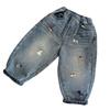 Calças jeans infantis primavera e outono, novas roupas infantis estilo ocidental primavera, calças bordadas da moda primavera para bebês