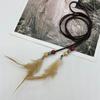 Microfibra Tassel contas de madeira cintura corda galinha pena pendurada Tassel coreano veludo acessórios de roupas pena estilo étnico cinto mulheres atacado