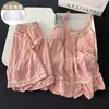 Pijama de mujer estilo ins coreano con copas en el pecho, camisola y shorts, dulce, sexy, casual, conjunto de ropa para casa con camiseta sin mangas holgada
