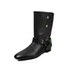 Botas Martin de cuero genuino para mujer, nuevo estilo otoño/invierno, con punta redonda, cierre de hebilla, cierre de broche y tacón bajo, longitud hasta la mitad de la pantorrilla