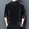 Suéter de Veludo Dourado com Forro de Lã Masculino Novo Manga Longa Camisa Base Quente Gola Alta Gola Rolê Roupa Íntima Camiseta Macia
