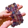 Pulsera de Fluorita Natural Vítrea Arcoíris Unicornio Púrpura de Mil Capas de 10-11 mm aprox.