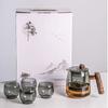 Tetera de Vidrio Separación de Té y Agua Tetera de Vidrio Resistente a Altas Temperaturas Tetera con Mango de Madera Juego de Tetera para Hogar con Filtro
