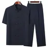 Traje Tang Masculino de Verão com Manga Curta para Pais de Meia-Idade e Idosos, Camisa Casual Fina Estilo Chinês para Exercício Matinal para Avôs