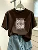 Camiseta de algodón puro para mujer, cuello redondo, manga corta, nueva moda 2026, casual, elegante, rejuvenecedora, color café, para verano