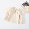 Ropa Infantil Transfronteriza Primavera 2024 Nuevas Camisas para Niñas Estilo Coreano Tops Cuello Hoja de Loto Camisas de Manga Larga para Abajo Camisas para Niños