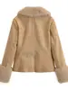 Chaqueta de Invierno Nueva para Mujer, Suede, Cintura Ajustable, Solapa Grande, Traje, Cuello de Piel Desmontable, Personalizada, Transfronteriza Europea y Americana