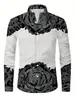 Roupas masculinas slim-fit transfronteiriças, camisa masculina de manga longa estampada com moda casual digital, dropshipping no site independente da Amazon