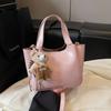 Bolso de mano de color liso, suave, estilo coreano, sencillo, de gran capacidad, portátil, tipo cubo, bandolera, novedad de 2025