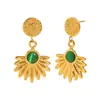 Pendientes de Nicho Estilo Francés Nuevos Transfronterizos Europeos y Americanos Acero Inoxidable Chapado en Oro de 18K Pendientes Colgantes de Ágata Verde Retro
