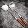 Espátula pequeña de acero inoxidable para cintura, cuchara sopera, juego de utensilios de cocina, suministros de cocina, utensilios de cocina vintage con mango de madera, utensilios de cocina mate, cuchara para freír, para cocinar
