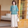 Novo Conjunto de Algodão e Linho de Verão Estilo Chinês para Mães 2026 Novo Modelo para Mulheres de Meia-Idade e Idosas, Blusa de Manga Curta Estilo Nacional para Avós para o Verão