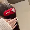 Pasador de Lana Rojo con Forma de Copo de Nieve para Mujer, Clip Lateral de Perla, Accesorio de Año Nuevo de Alta Gama, Estilo Desenfadado para Flequillo y Cabello Suelto