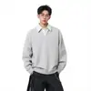 Sudadera negra de dos piezas de imitación con cuello de camisa para hombre, nuevo estilo primavera y otoño, chaqueta top tipo polo de manga larga de estilo universitario de alta gama
