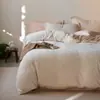 Juego de Cuatro Piezas de Lujo Ligero Nórdico de Terciopelo de Leche Terciopelo de Coral Cálido de Invierno Estilo Sábana Funda Nórdica Funda de Almohada Juego de Cama Sencillo