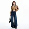Jeans Anchos de Tiro Bajo Color Azul Gris Oscuro para Mujer 2025 Otoño e Invierno Nuevo Aspecto Delgado Suelto Jeans Retro