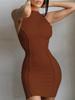 Gran Venta Vestido de Verano Empalmado Ajustado al Cuerpo Sexy Cuello Redondo Sin Mangas Dobladillo Invertido Color Sólido Delgado Sexy Sexy Falda Corta