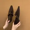 Zapatos Mary Jane para mujer estilo otoño e invierno con aumento interno de altura, punta fina, correa metálica, mocasines sin cordones y forro de felpa