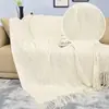 Manta de Tricô Cor Sólida Nórdica Macia Manta Decorativa para Fim de Cama Hotel Luxo Manta de Tricô com Franjas Manta para Cochilo no Escritório