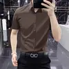 Camisa de manga corta de color liso para hombre de marca francesa de alta gama, corte ajustado, cuello camisero, seda de hielo, camisa casual de negocios, nuevo modelo de verano