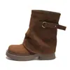 1258-2 Colección Nueva Otoño/Invierno: Botines de Plataforma para Mujer con Tacón Grueso, Estilo Vaquero Occidental, Detalle de Hebilla de Cinturón Gruesa y Acabado Desgastado