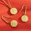 Elegante Versátil Redondo Doble Cara Símbolo de la Fortuna Circonita Colgante Collar Acero de Titanio Chapado en Oro de 18K Joyería de Nicho para Mujer Pendientes