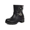 Botas de Pierna Ancha Vintage 2026 Botas Vaqueras Occidentales Negras 34-45 Tacón Grueso Hebilla Botas Cortas de Caballero para Mujer