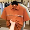 Camiseta Masculina de Nylon Manga Curta Lapela Verão Nova Casual Meia Manga para Homens de Meia-Idade e Idosos Camisa Polo