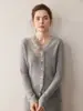 Nuevo Suéter Cardigan de Punto Jacquard con Encaje y Cachemira para Mujer Otoño e Invierno 2026 Color Sólido Holgado Suéter Base de Punto