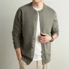 Suéter de Tricô Masculino 2026 Outono/Inverno Estilo Old Money Cardigã sem Gola Jovem Luxo Casual de Negócios Jaqueta de Tricô para Usar Sozinha