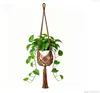 Red de Malla Tejida para Maceta de Jardín Simple Bolsillo Colgante Gancho para Interiores y Exteriores Cesta Colgante Decorativa para Plantas Cesta de Flores Bohemia