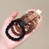 Cuerda para coleta de pelo negra de alta gama, Goma para el pelo tipo intestino grueso duradera, Diadema, Goma para el pelo, Accesorios para el pelo, Estuche de cuero al por mayor
