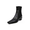 Karalinsan2026 Novas Botas de Cano Curto com Salto Grosso Outono/Inverno 4,5cm Bico Quadrado Francês Botas Slim Elásticas para Mulheres