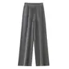 Pantalones de punto lisos de color sólido 100% lana, cintura elástica, largo hasta el suelo, tiro alto, caída fluida, estilo suave, pantalones de punto para el día a día y el trabajo para mujer