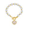 Moda Retro Europea y Americana Pulsera de Perlas con Colgante de Corazón de Diamante Cierre OT Pulsera Elegante para Mujer Regalo del Día de la Madre