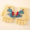 Guantes Flip para Niños Lindo Dinosaurio de Dibujos Animados Niños Bebé Niños Jardín de Infancia Invierno Cálido Medio Dedo Lana