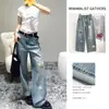 Calça Jeans de Algodão com Estampa de Pônei, Estilo Deusa Vintage Lavado, com Strass, para Mulheres, Nova Coleção Verão 2026