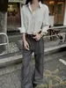 Camisa de Seersucker Rayada de Alta Calidad, Camisa Casual de Hombro Recto y Manga Larga con un Sofisticado Diseño Rayado Retro, Estilo Americano con Ambiente Relajado