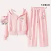 Conjunto de Sudadera con Capucha para Niñas Otoño Nuevo Elegante Dibujos Animados Cremallera Otoño Casual Pantalones de Pierna Ancha Conjunto de Dos Piezas