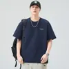 Nueva Camiseta de Manga Corta Pesada para Hombre 2026, Corte Holgado, Tallas Grandes, Marca de Moda, Estilo Ins, Ropa de Verano Fina para Hombre con Estampado de Media Manga