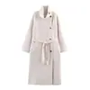 Cardigan de Tricô Longo com Gola Alta, Botões Únicos e Cinto na Cintura, Estilo Europeu e Americano da Moda para Outono, Peça de Roupa Exterior Solta