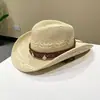 Sombrero de vaquero western de paja estilo étnico para mujer, sombrero de paja de ala ancha para viajes de verano en Xinjiang, sombrero jazz con protección solar