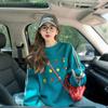 Sudadera Fina Patchwork de Dos Rayas Única de Nicho para Mujer, Estilo Salado Divertido Graffiti de Frutas Moda Holgada Versátil